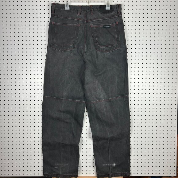 Girbaud Double Knee 90s Hip Hop Black Jeans 36x34 Red Stitched Coffin Y2K Baggy - Picture 4 of 9